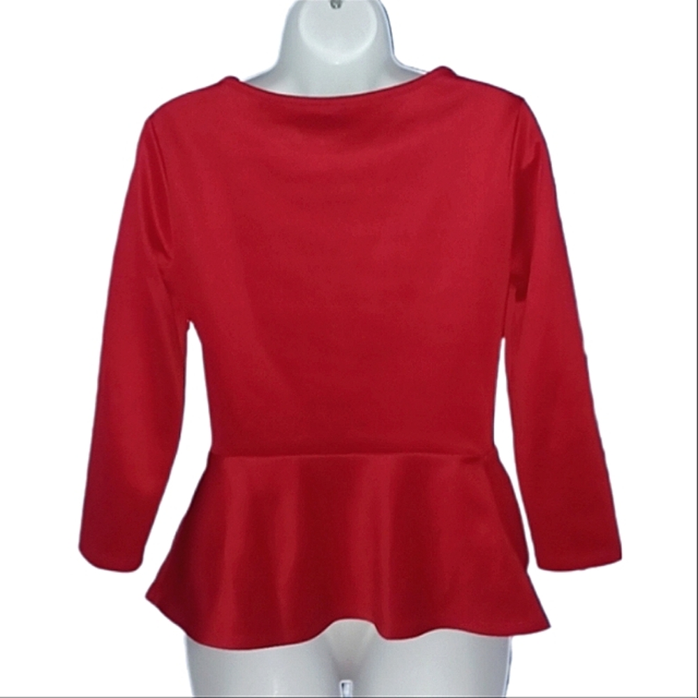 NY&Co. Red Peplum Blouse w/ Bow - Picture 4 of 5